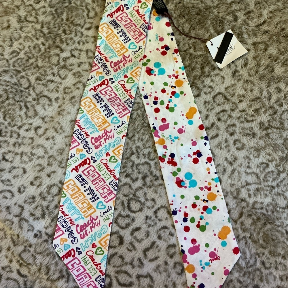 Coach Poppy Colorful Text and Dots Hair Scarf Bag Scarf. Absolutely Gorgeous 🥰 - Picture 2 of 3